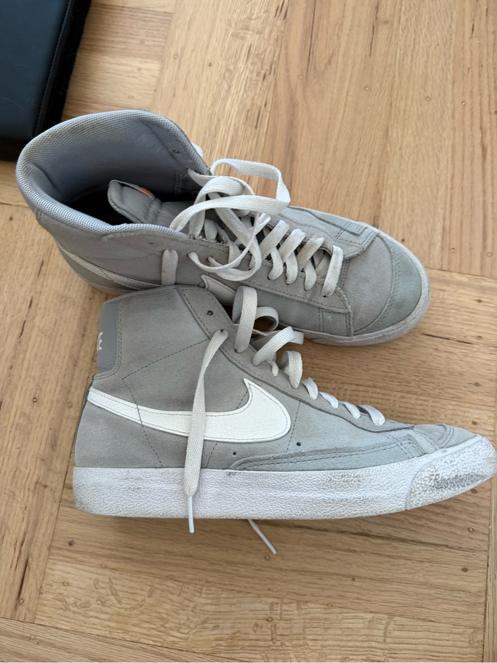 Nike High-Top Suede Sneakers in Light Gray and White